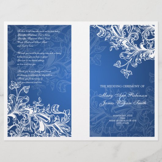 Elegant Wedding Program Swirls Blue (Voorkant)