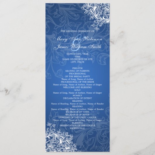 Elegant Wedding Program Swirls Blue Programmakaart (Voorkant)