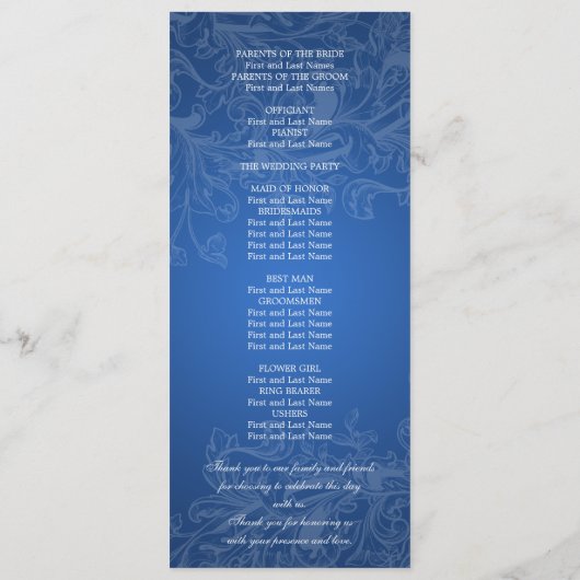 Elegant Wedding Program Swirls Blue Programmakaart (Achterkant)
