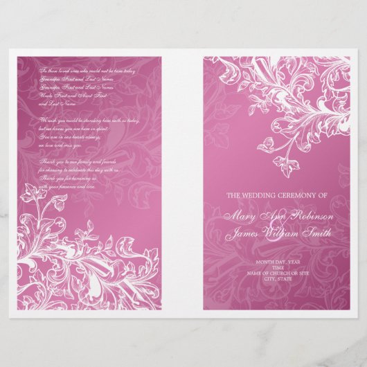 Elegant Wedding Program  Swirls roze (Voorkant)