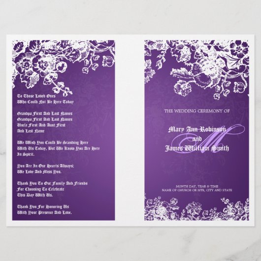 Elegant Wedding Program Victoriaans Vlaams Paars V (Voorkant)