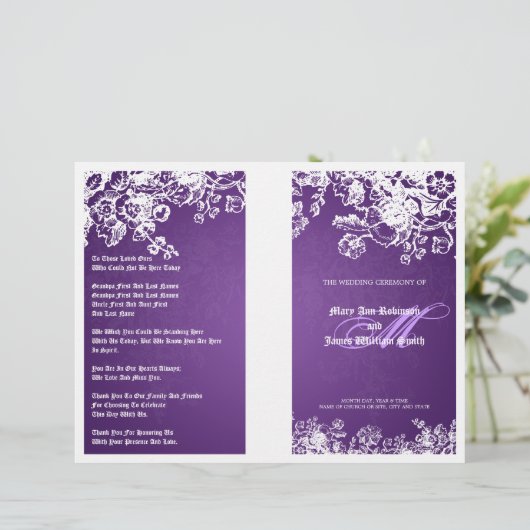 Elegant Wedding Program Victoriaans Vlaams Paars V (Staand voorkant)