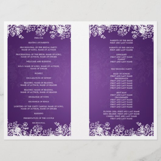 Elegant Wedding Program Victoriaans Vlaams Paars V (Achterkant)