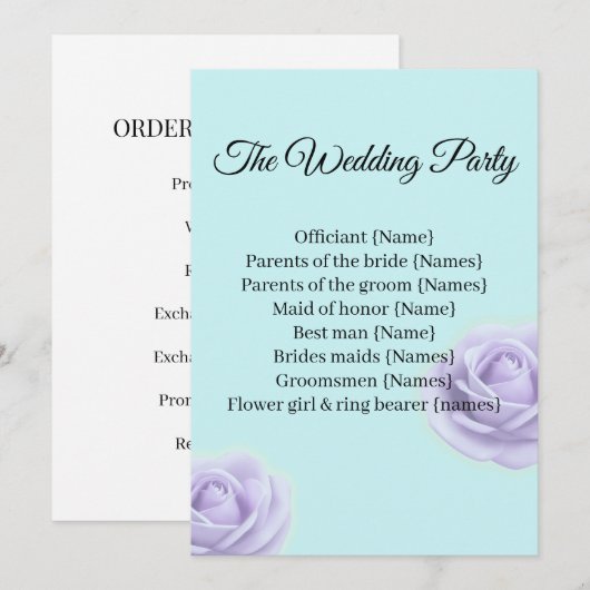 Elegant Wedding Program & Wedding Party Guide Kaart (Voorkant / Achterkant)