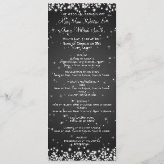 Elegant Wedding Program Winter Sparkle Black Programmakaart (Voorkant)