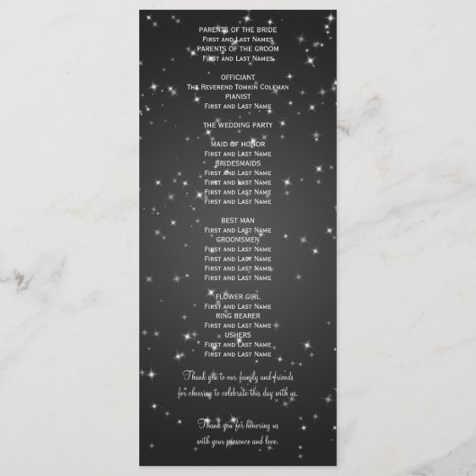 Elegant Wedding Program Winter Sparkle Black Programmakaart (Achterkant)