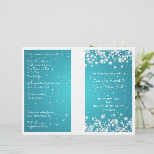 Elegant Wedding Program Winter Sparkle Blue (Staand voorkant)