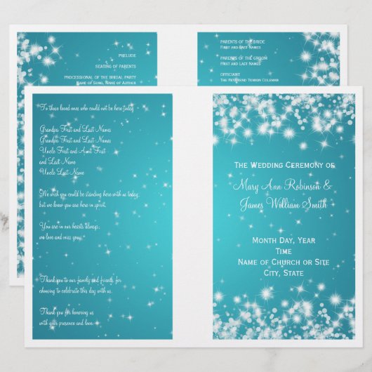 Elegant Wedding Program Winter Sparkle Blue (Voorkant / Achterkant)