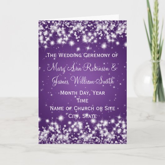 Elegant Wedding Program Winter Sparkle Paars Programma (Voorkant)