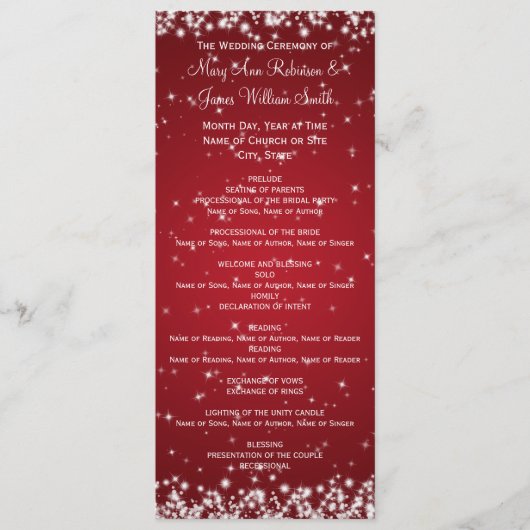 Elegant Wedding Program Winter Sparkle Red Programmakaart (Voorkant)