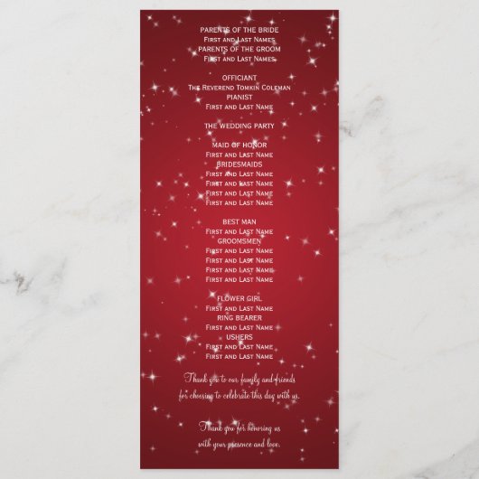 Elegant Wedding Program Winter Sparkle Red Programmakaart (Achterkant)