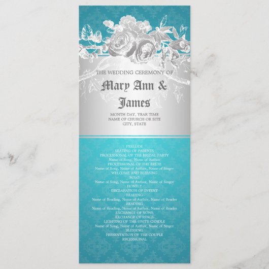 Elegant Wedding Programme Baroque Flourish Blue Programmakaart (Voorkant)