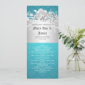 Elegant Wedding Programme Baroque Flourish Blue Programmakaart (Staand voorkant)