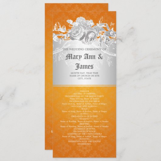 Elegant Wedding Programme Baroque Flourish Oranje Programmakaart (Voorkant / Achterkant)