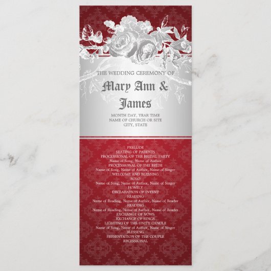 Elegant Wedding Programme Baroque Flourish Red Programmakaart (Voorkant)