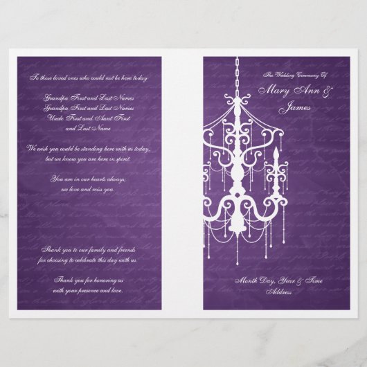 Elegant Wedding Programme Chandelier Paars (Voorkant)