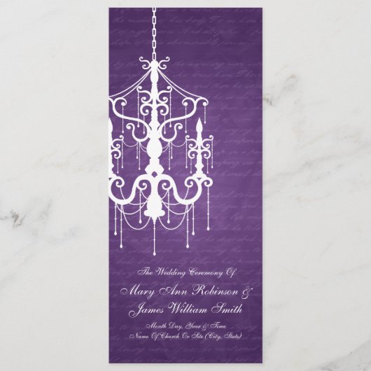 Elegant Wedding Programme Chandelier Paars Programmakaart (Voorkant)
