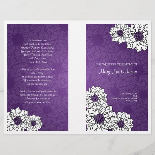 Elegant Wedding Programme Dahlia Floral Paars (Voorkant)