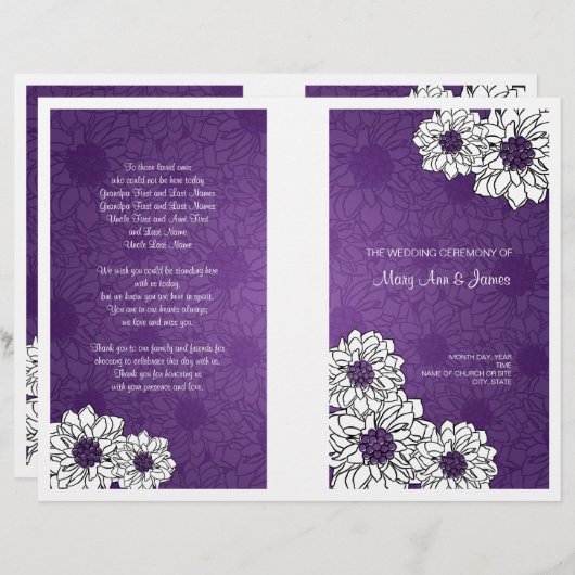 Elegant Wedding Programme Dahlia Floral Paars (Voorkant / Achterkant)