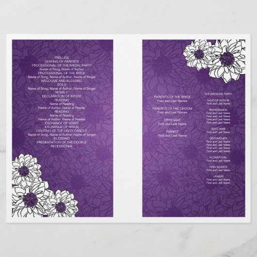 Elegant Wedding Programme Dahlia Floral Paars (Achterkant)