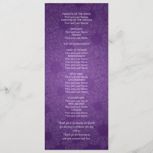 Elegant Wedding Programme Dahlia Floral Paars Programmakaart (Achterkant)