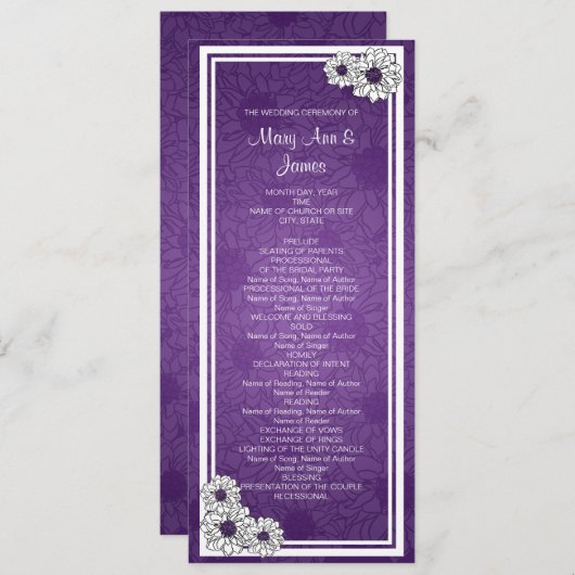 Elegant Wedding Programme Dahlia Floral Paars Programmakaart (Voorkant / Achterkant)