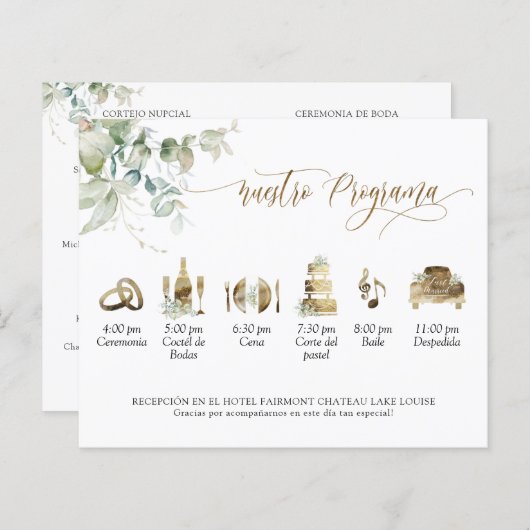 Elegant Wedding Programme in Spaans met Greenery (Voorkant / Achterkant)