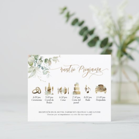 Elegant Wedding Programme in Spaans met Greenery (Staand voorkant)