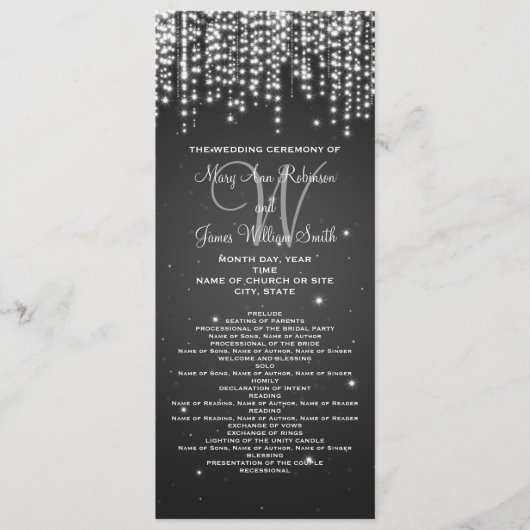 Elegant Wedding Programme Night Dazzle Black Programmakaart (Voorkant)