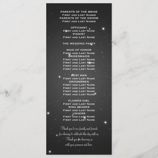 Elegant Wedding Programme Night Dazzle Black Programmakaart (Achterkant)