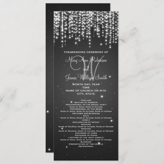 Elegant Wedding Programme Night Dazzle Black Programmakaart (Voorkant / Achterkant)