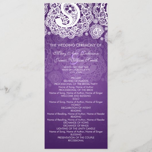Elegant Wedding Programme Paisley Lace Paars Programmakaart (Voorkant)