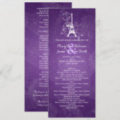Elegant Wedding Programme Romantic Paris Paars Programmakaart (Voorkant / Achterkant)