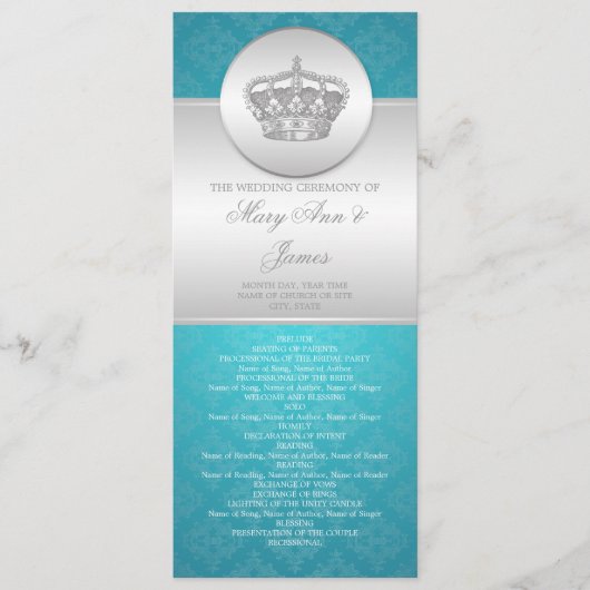 Elegant Wedding Programme Royal Crown Blue Programmakaart (Voorkant)