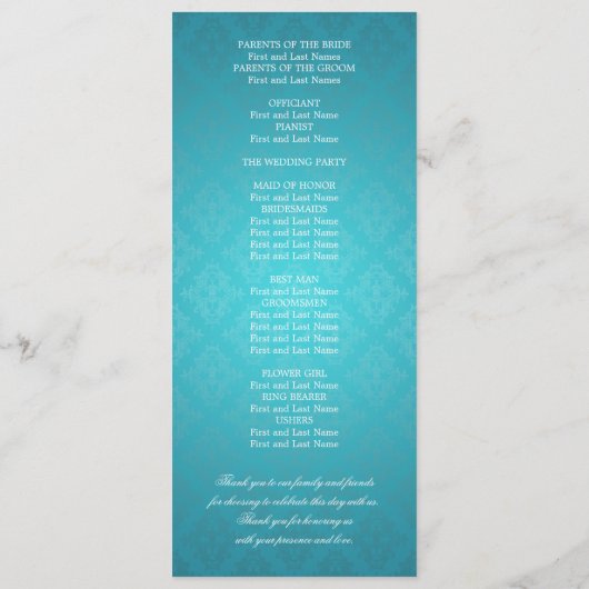 Elegant Wedding Programme Royal Crown Blue Programmakaart (Achterkant)