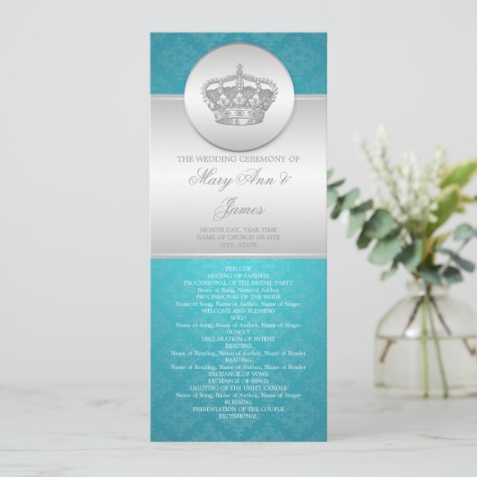 Elegant Wedding Programme Royal Crown Blue Programmakaart (Staand voorkant)