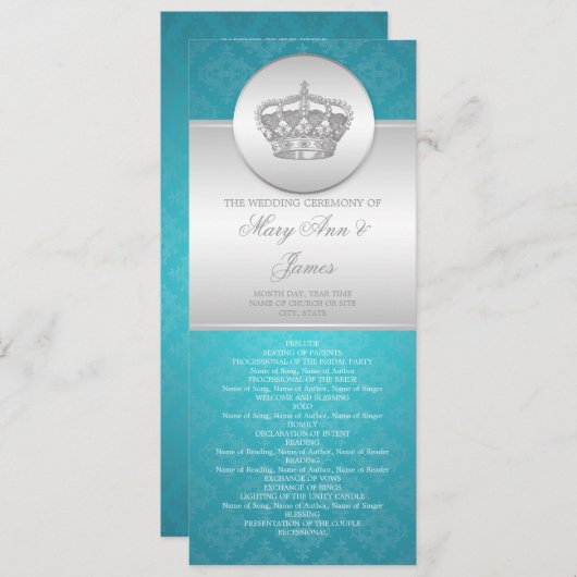 Elegant Wedding Programme Royal Crown Blue Programmakaart (Voorkant / Achterkant)