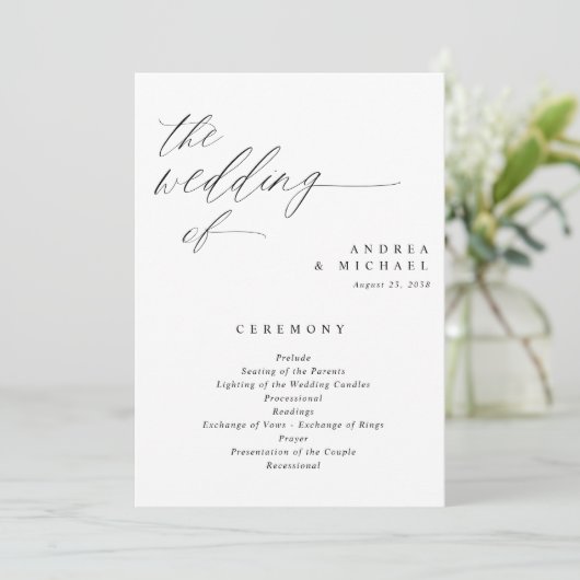 Elegant Wedding Programs 5x7 Romantic Calligraphy Programmakaart (Staand voorkant)
