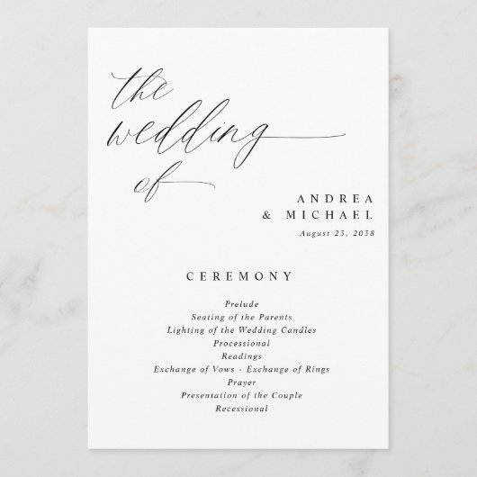 Elegant Wedding Programs 5x7 Romantic Calligraphy Programmakaart (Voorkant)