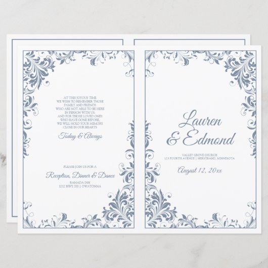 Elegant  Wedding Programs Dusty Blue (Voorkant / Achterkant)