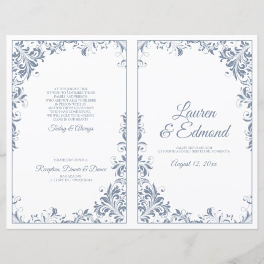 Elegant Wedding Programs Dusty Blue (Voorkant)