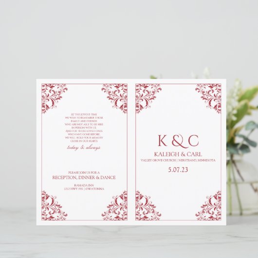 Elegant Wedding Programs - Foldover Booklet - Red (Staand voorkant)