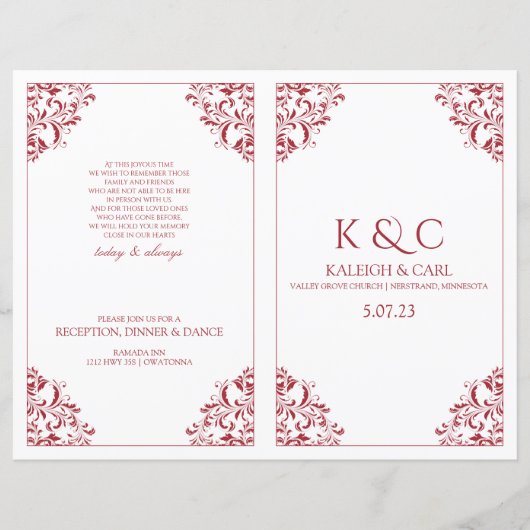 Elegant Wedding Programs - Foldover Booklet - Red (Voorkant)