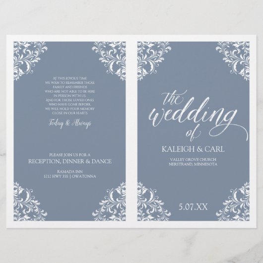 Elegant Wedding Programs - Nadine (Dusty Blue) (Voorkant)