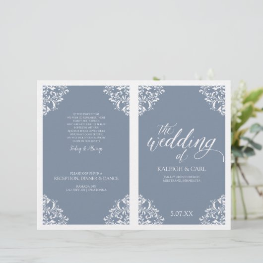 Elegant Wedding Programs - Nadine (Dusty Blue) (Staand voorkant)