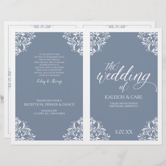 Elegant Wedding Programs - Nadine (Dusty Blue) (Voorkant / Achterkant)