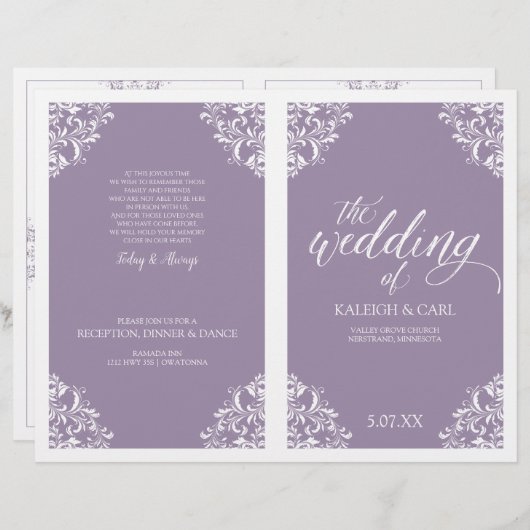 Elegant Wedding Programs - Nadine (Lavender) (Voorkant / Achterkant)