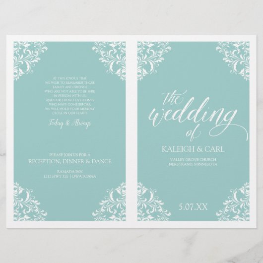Elegant Wedding Programs - Nadine (Light Turquoise (Voorkant)
