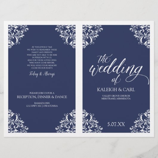 Elegant Wedding Programs - Nadine (Navy Blue) (Voorkant)