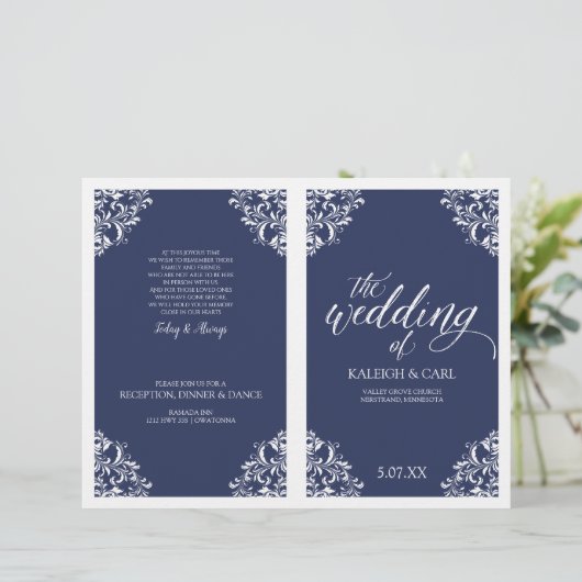 Elegant Wedding Programs - Nadine (Navy Blue) (Staand voorkant)